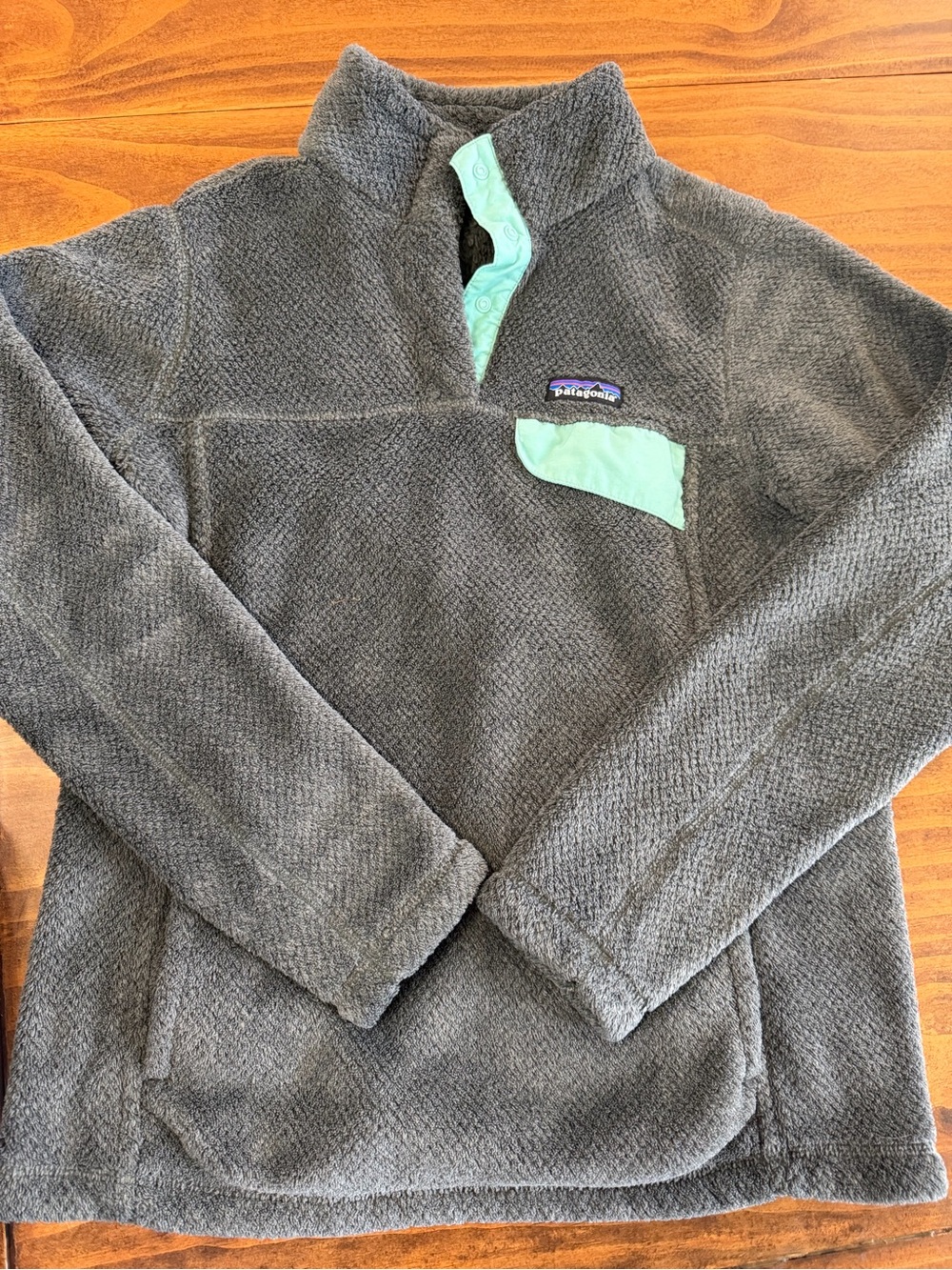 Patagonia Women’s M Gray Fleece Snap-T Pullover Mint Green Pocket Gorpcore